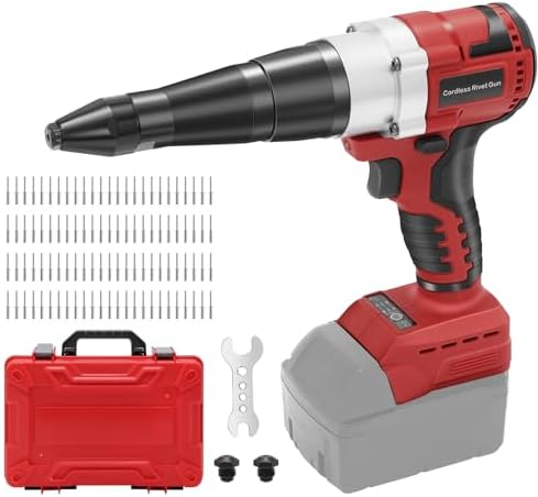 Cordless Rivet Gun Tool for Mil-Waukee 18V Max Battery, Brushless Electric Automatic Rivet Gun for Rivets 1/8'', 5/32'', 3/16", with 100PCS 5/32'' Rivets for Metal, Plastic and Leather(No Battery)