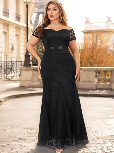Miusol Women's Plus Size Formal Off Shoulder Vintage Floral Lace Mermaid Maxi Evening Party Dress4