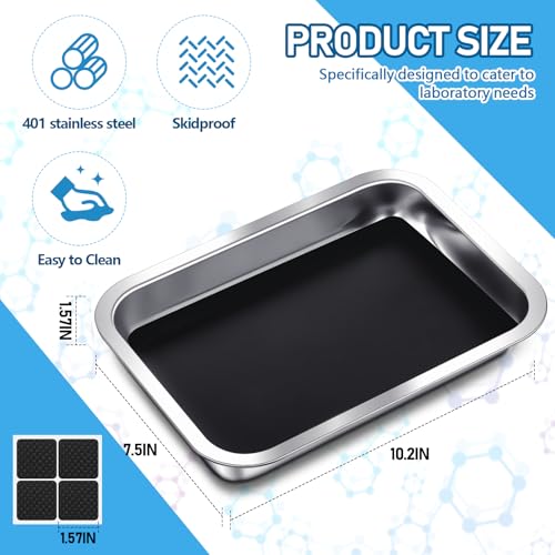 Image of Conelist 3 Set 10.2 x 7.5 Inch Stainless Steel Dissection Pan with Wax and Rubber Nonslip Mat, Reusable Classroom Dissecting Pan, Laboratory Tray for Biology Lab, Science Education Supplies (Black)