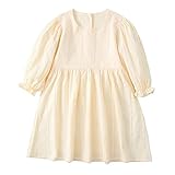 Goodplayer Toddler Girl Cotton Linen Dress Long Sleeve Solid Color Casual Dresses Fall Winter Outfit