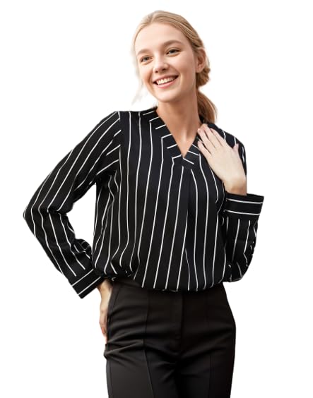 SIRILWomen's Crepe Striped Regular Fit Shirt