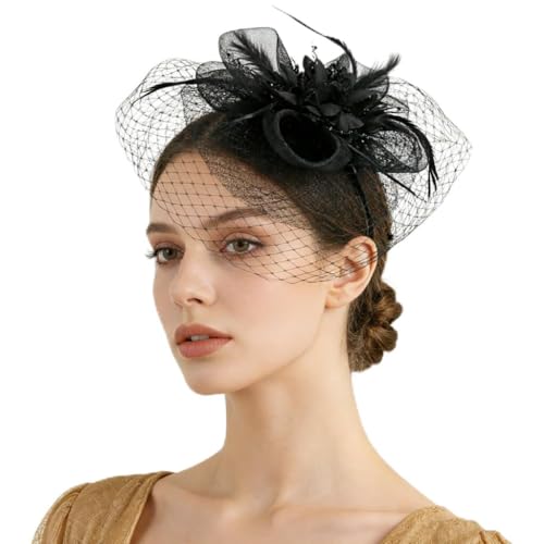 Image of DRESHOW Women Fascinator Hats Tea Party Hat Vintage Pillbox Hat Headband for Cocktail