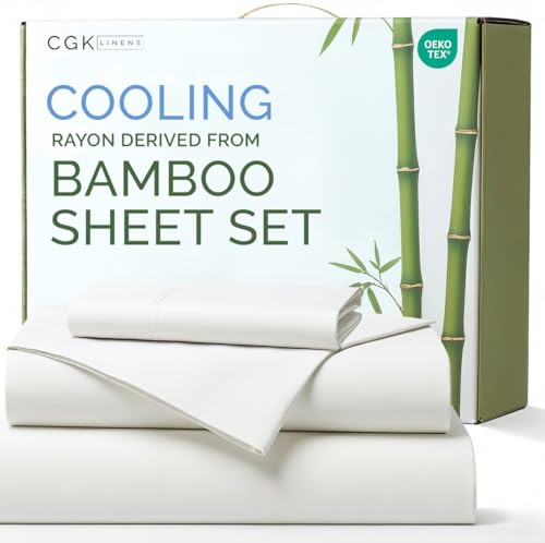 Bamboo Sheets Twin XL Size - Cooling Sheets for Twin XL - 100% Rayon Derived From Bamboo - Soft, Breathable & Hotel Luxury Bedding - 1 Flat & 1 Fitted & 1 Pillowcase w/ 16 Inch Deep Pockets - White
