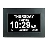 7 INCH Day Date Dementia Clock Auto-Dimming 12 Alarm Reminders Extra Large Non-Abbreviated Day & Month 12/24 Hours Display Digital Calendar Clocks for Seniors Elderly Vision Impaired Memory Loss