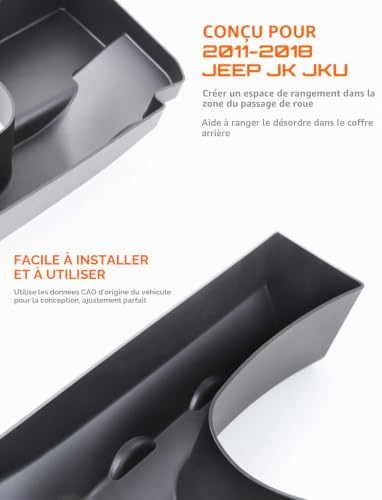 Savadicar Bac de rangement pour puits de roue, organiseur de coffre arrière, plateau de rangement pour Jeep Wrangler JK JKU 2/4 portes, accessoires d'extension de rangement intérieur, côté gauche, – vue 3