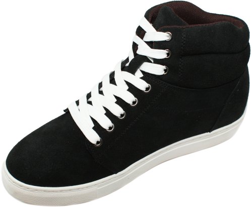 Calden Men's Invisible Height Increasing Elevator Shoes - Black Suede Leather Lace-up Casual Fahion Sneakers - 3 Inches Taller - K107201 - Size 8 D(M) US2