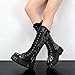 Knee High Flame Round Toe Thick Sole Platform Chunky Heels Women Shoes Plus Size Metal Decoration Fashion Gothic Punk Street Casual Shoes (Black, Adult, Women, 9.5, Numeric, US Footwear Size System, Medium)