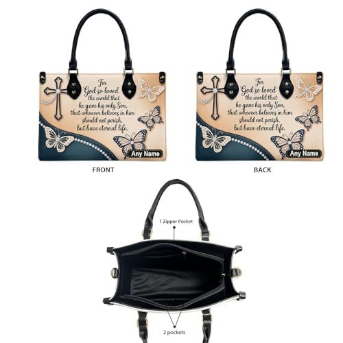 Personalized Leather Handbag with Your Name and Zipper, Perfect Gifts for Christian Gifts For Women - Mother's Day Gifts, Church Bags for Women, Bible Bag, Purses For Moms, Personalized Bags ZvKmbg2