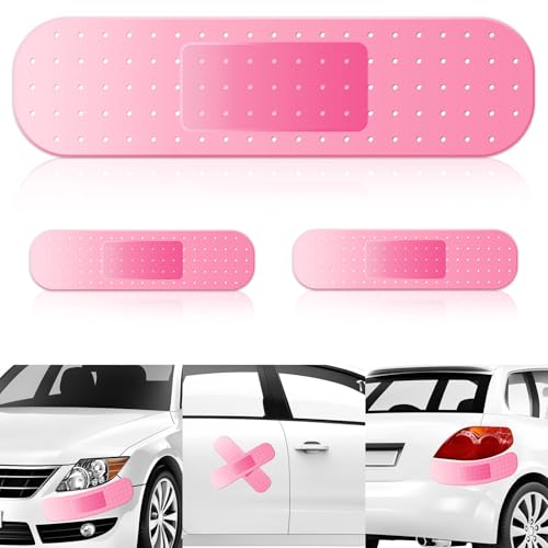3PCS Pink Car Bumper Sticker, Large Vehicle Body Bandage, Funny Car Band Aid Sticker for Car Damage, Giant Band Aid Car Decals for Vehicle Paint Band Aid Damaged Scratched ding Body Decals