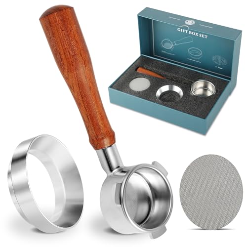 ISHEWUDU Bottomless Portafilter 54mm with Dual Puck Screen Compatible with Sage Breville Barista Series and Dosing Funnel Fits Barista Express Includes Triple Basket Gift Box Packaging for Home Barist