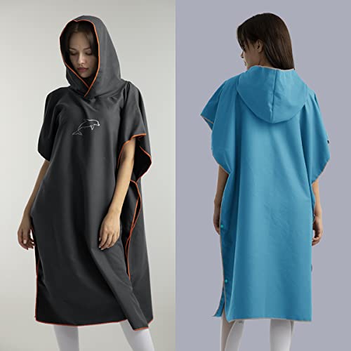 flintronic Handtuch Poncho, 110 * 80cm Mikrofaser Surf, Quick Dry Badeponcho, Lang Umkleidehilfe mit Kapuze für Herren Damen, Ideal zum Strand, Brandung, Sauna -Blau