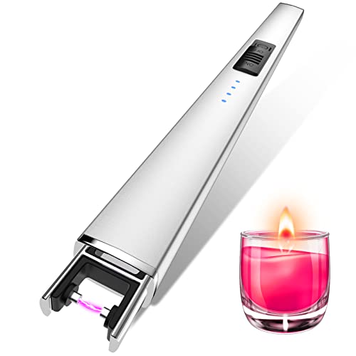 JUANANIUG Lighter Electric Lighter Candle Lighters,Rechargeable USB Lighter with Battery Display Safety Switch,Flameless Windproof Plasma Arc Long Lighters for Candle Camping BBQ & Fireworks