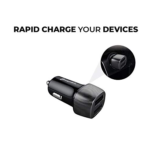 Image of UltraProlink UM1012 Mach24 Car Charger with Dual USB | Black | Fast Charge Any Two Devices at 24W / 4.8A | Premium Carbon Fibre Finish | Protects Devices Against Excessive Current & Overheating