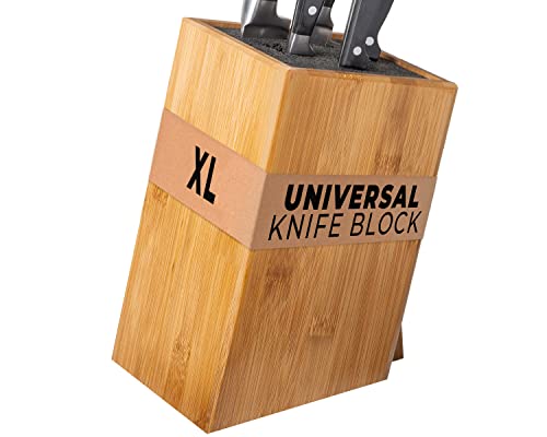 Xl Large Universal Knife Block Without Knives - Bamboo Countertop Knife Holder W/Removable Bristles - Convenient & Versatile For Any Knife Size #TOP23