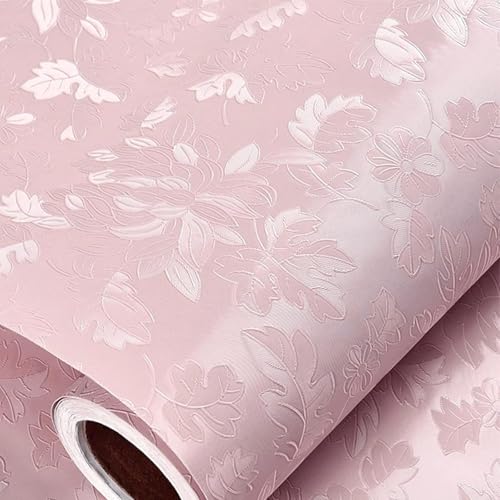 Image of Pink Peony Rose Self-Adhesive Wallpaper 45x300cm | Embossed Floral Wall Sticker for Bedroom, Kids' Room & Hall | DIY Decorative Wall Covering Sheet
