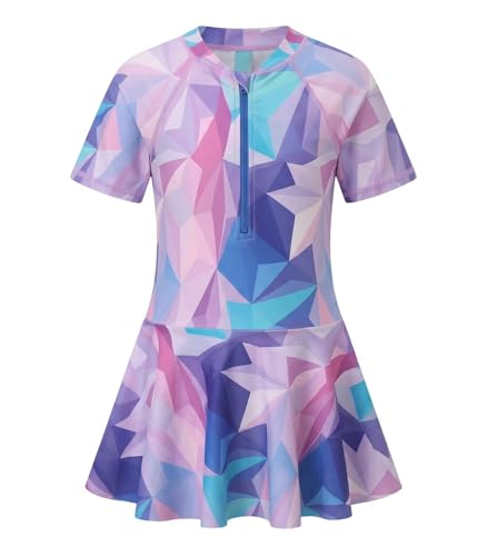 Image of Girls One Piece Swimsuits Short Sleeve Swim Dress for Girls Hawaiian Skirted Bathing Suit Summer Swimwear 3-16 Years