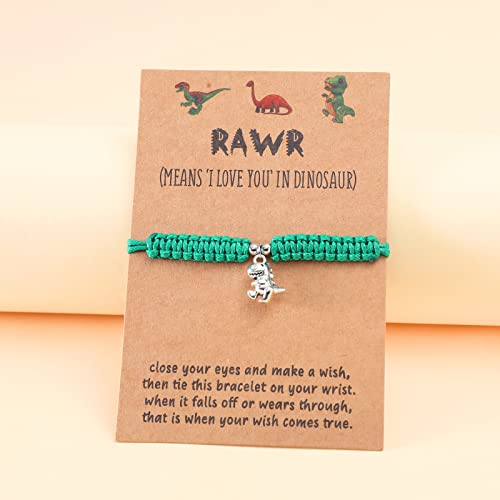 Image of HUJUON Cute Animal Dinosaur Bracelet,Handmade Braided Rope Wax Thread Tyrannosaurus Dinosaur Bracelet Promise Friendship Bracelet Gifts Card