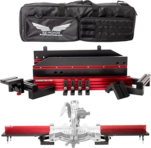 Red House Tools EZ-Wings Basic 4ft Portable Miter Saw Station | Patented Modular Design | for Use with Any Portable Miter Saw Stand or Chop Saw Stand | Red