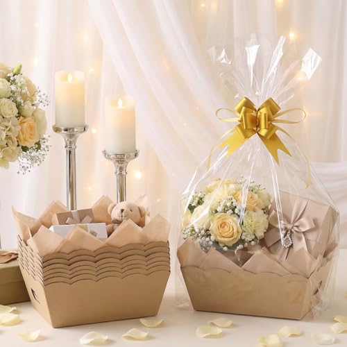 Image of Fuyoooo 8 Pack Kraft Gift Baskets Empty, 10 inch X 8 inch Scalloped with Handle