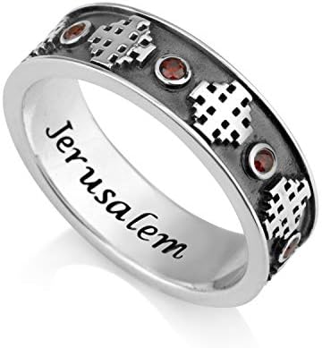 925 Sterling Silver and Ruby Ring, Womens Band, Embossed Jerusalem Cross by Marina Jewellery (6)