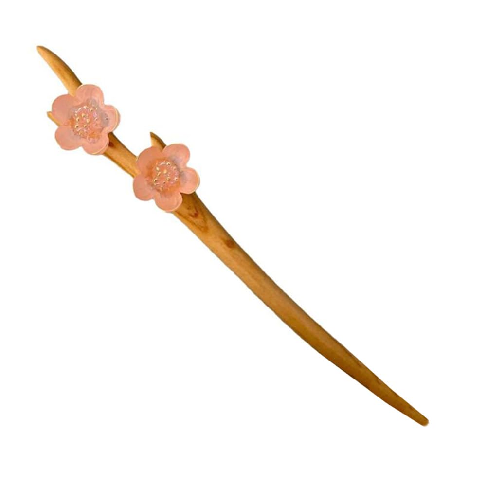 0615119 桃の木素材薔薇彫りかんざし約173ミリ