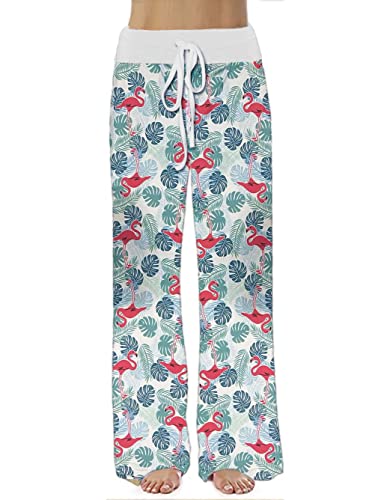 Image of iChunhua Women's Comfy Stretch Floral Print Drawstring Palazzo Wide Leg Lounge Pant