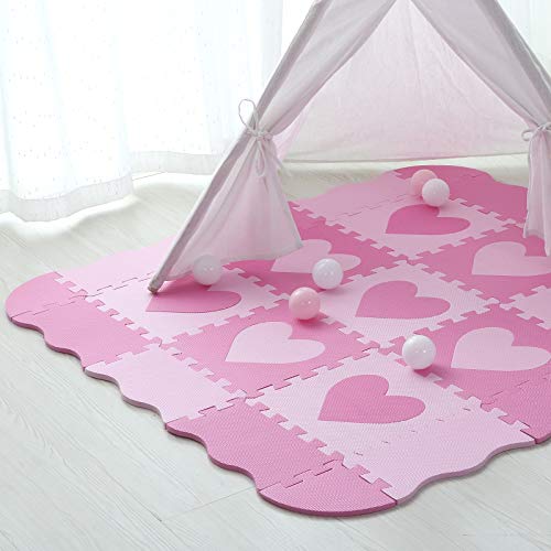 Tamiplay Foam Play Mat For Kids，25Pcs Square Interlocking Puzzle Floor Mat，Baby Play Mat Floor Mat Foam Puzzle Playmat For Toddlers With Fence - Pink Heart #TOP6