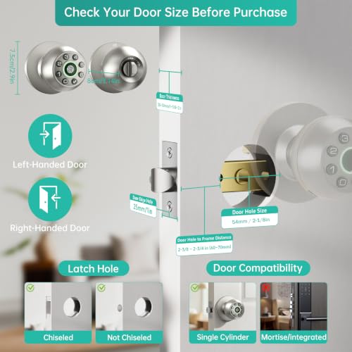 Image of Fingerprint Door Lock Biometric Keypad Smart Door Knob | Bedroom Passcode Handle, Home Office