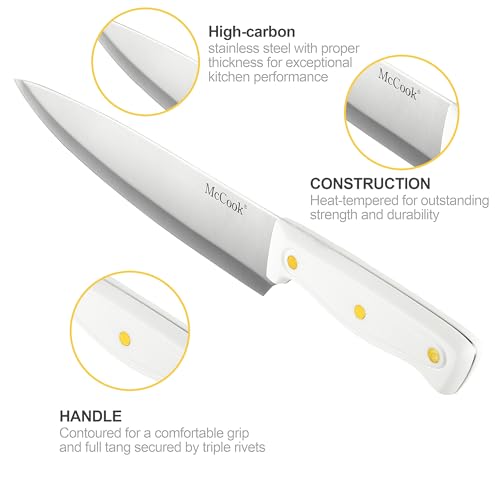 Image of McCook Knife Sets, White High Carbon Stainless Steel Kitchen Knife Sets with with Built-in Sharpener, 26-Piece Razor-Sharp Kitchen Knives with Ergonomic Handles, Elegant Box for Gift, White