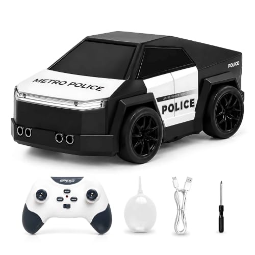 Image of PLUSPOINT 2.4GHz RC Drift Car with Spray Effect | Rechargeable Remote Control Racing Police Car with LED Lights, Smart Follow & Escape Modes | Mini Drift Vehicle Toy for Kids Age 3+