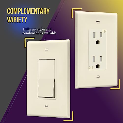 Image of ENERLITES Decorator Light Switch or Receptacle Outlet Wall Plate, Gloss Finish, Midway Size 1-Gang 4.88 inch x 3.11 inch, Unbreakable Polycarbonate Thermoplastic, UL Listed, 8831M-LA, Light Almond