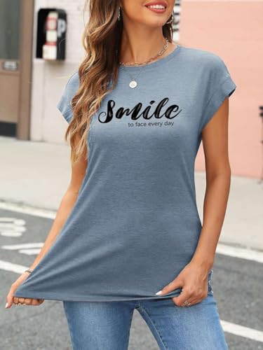 Teesho Teesho Damen Tshirt Sommer Bedruck Oberteile Kurzarm Shirts Casual Tops Tunika(blaugrau/L) - Zusatzansicht 4 | TV | Video | Foto