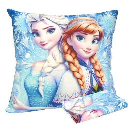 QDUODUO Funda de cojín de princesa, 45 x 45 cm, funda de almohada infantil, diseño de dibujos animados, fundas de almohada de felpa con patrón de doble cara y cremallera oculta para cama, sofá, silla