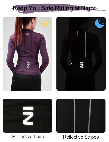 INBIKE Maillot Ciclismo Mujer Camiseta Ciclismo Manga Larga Maillot MTB con 3 Bolsillos Invierno Cálido con Forro Polar Alto Elástico Transpirable Violeta M - imagen 5