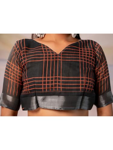 Image of Satrani Women's Linen Printed Ready To Wear Saree with Unstitched Blouse Piece