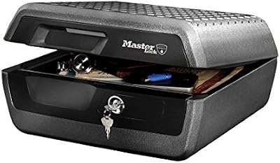 MASTER LOCK Casete de seguridad [resistente al fuego y al agua] [grande/10L] [cerradura con llave] LCFW30100 - Para carné de identidad, documentos A4, joyas, etc.