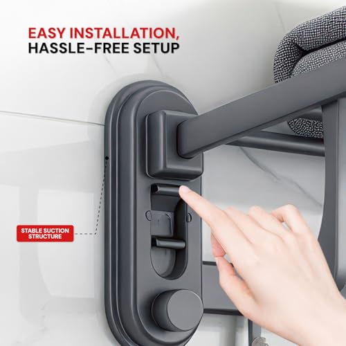 Image of Amazon Basics Suction Towel Holder for Bathroom - Rust - Free Powder Coated Wall Mounted Towel Rack | No Drill Towel Rack | Modern Bathroom Accessories Organizer Grey