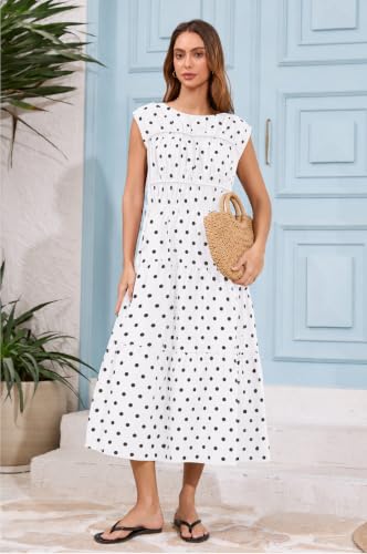 Image of calbatic Women Pleated Ruched Tiered Maxi Dress Sleeveless Patchwork Ruffle Hem A Line Flowy Summer Elegant Long Dress