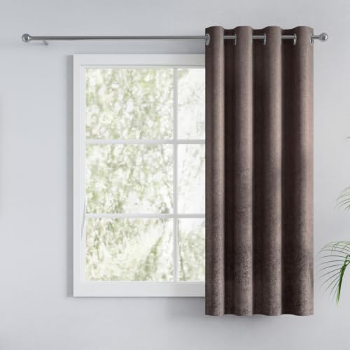 Image of haus & kinder Metallic Blackout Jacquard Window Curtain 5 Feet Long Pack of 1 | 100% Room Darkening Luxe Metallic Mocha 130 x 152 cm