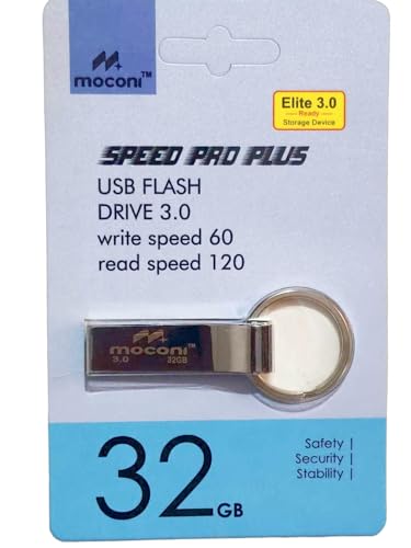 Moconi™ Speed Pro Plus USB Flash Drive 3.0, 32GB, Read Speed 120MB/s, Write Speed 60MB/s, Metal with Key Ring 5 Years Warranty (32, GB)