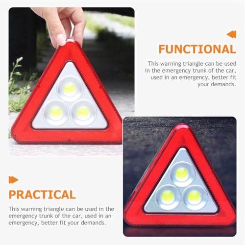 Triángulo de emergencia vial con luz LED roja y paneles reflectantes 3