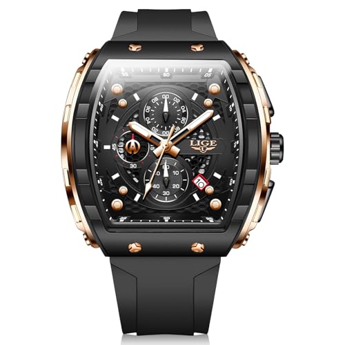 Image of LIGE Mens Watches Luxury Tonneau Watches for Men Waterproof Analog Watch Chronograph Calendar Date Men's Dress Business Work Watch Large Square Face Wristwatch