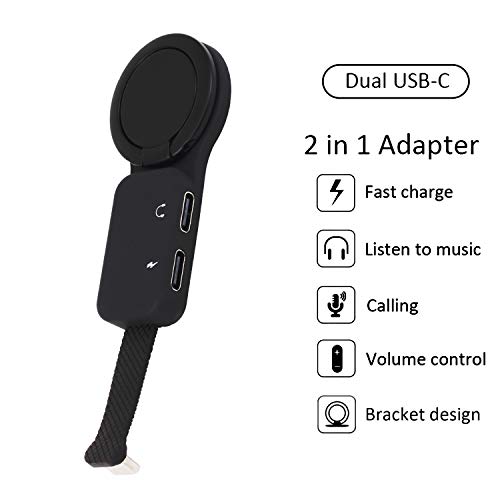 Image of Dual USB C Digital Ring Holder Audio Charger Adapter, Yeebline 2 in 1 Dual Audio and Fast Charging Type C Earphone Converter Headphone Jack Splitter Compatible with Google Pixel 2 /2 XL /3 /3 XL