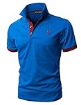KUNJLELP Men's Regular-Fit Cotton Pique Polo Shirt Short Sleeve Golf Polos,Blue 03,L
