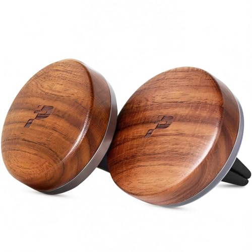 PERPOTAO Wooden Car Air Freshener Vent Clip Refillable Essential Oil Diffuser with Long-Lasting Natural Scent North American Walnut & Metal Auto Deodorizer Includes 2 Clips + 4 Plaster Refills