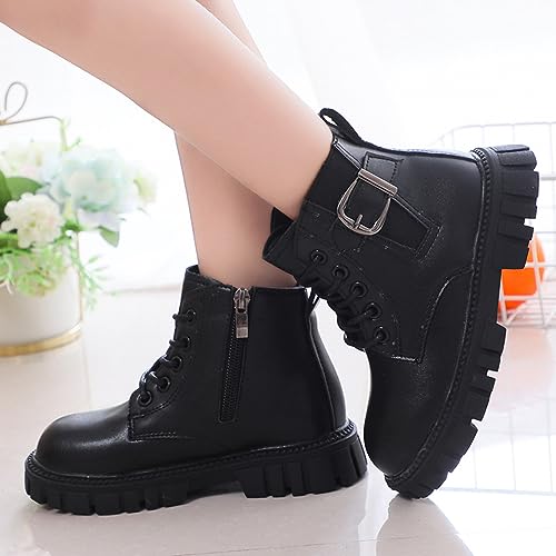Girls Ankle Boots Kids Toddler Side Zipper Lace Up Boots Fashion Walking Shoes Buckle Decor Combat Short Booties2