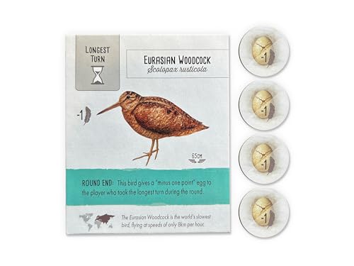 Tabletop Monthly Longest Turn Eurasian Woodcock Bird Card & Cracked Egg Tokens Compatible with Stonemaier Games Wingspan Board Game Replacement Pieces