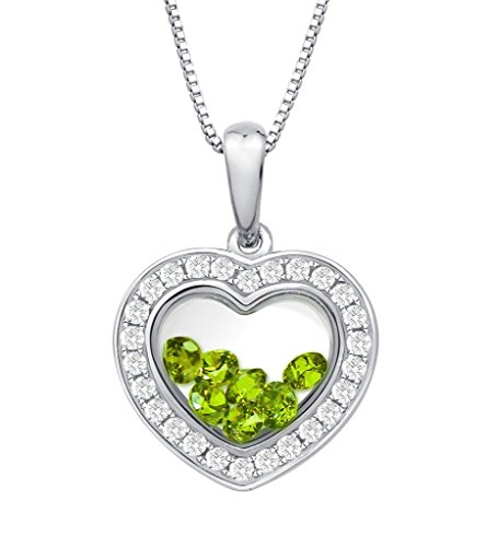 PARIKHS Heart Pendant Floating Light Green Cubic Zirconia Inside -CZ Border - Sterling Silver