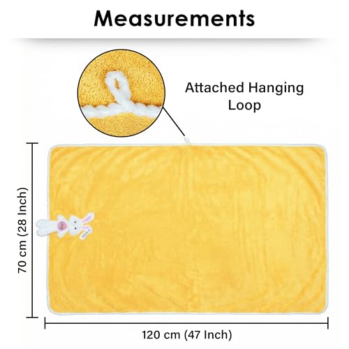 Image of Story@Home Kids Microfiber Bath Towel with Bunny Design | Quick Dry & Soft | 300 GSM | 120 x 70 cm | Lightweight Pool, Beach & Bath Towel for Boys & Girls | Yellow