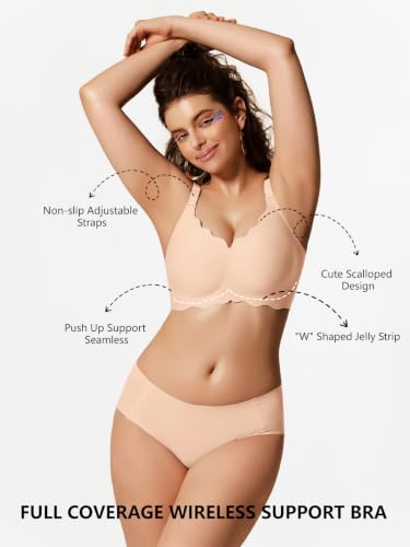 Image of COCOMARTS Jelly Bras for Women No Underwire Scalloped Push Up Wireless Bralettes Seamless Soft Comfort Everyday Tshirt Bra